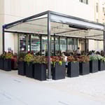 View Aluminum Structure with Retractable Canopy and Rain Gutters